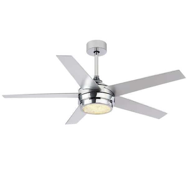 Breezary Oakley 52 in. Integrated LED Indoor Chrome Ceiling Fans with Light and Remote Control Included