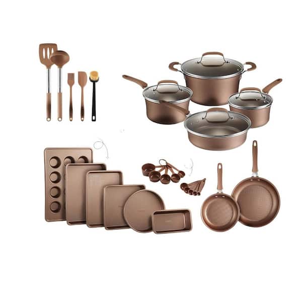 23-Pieces Nonstick Aluminum Gold Multi-Sized Cooking Pots, Skillet Fry Pans Bakeware Lids Kitchen