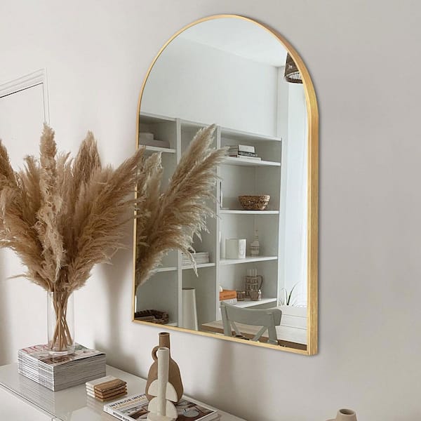 24 in. W x 36 in. H Arched Aluminum Frame Gold Wall Mounted Bathroom Vanity Mirror