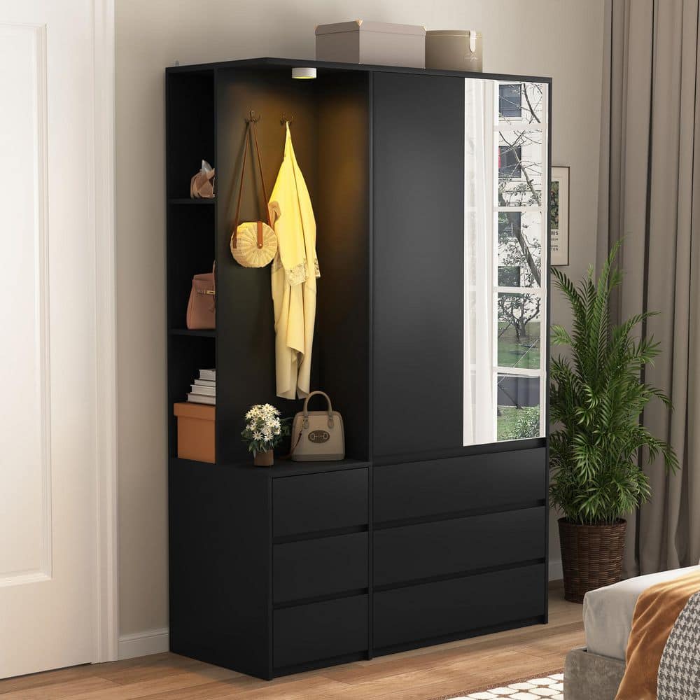 Noble House Elias Modern Black 47.2 in. W 2-Door Wardrobe Armoire