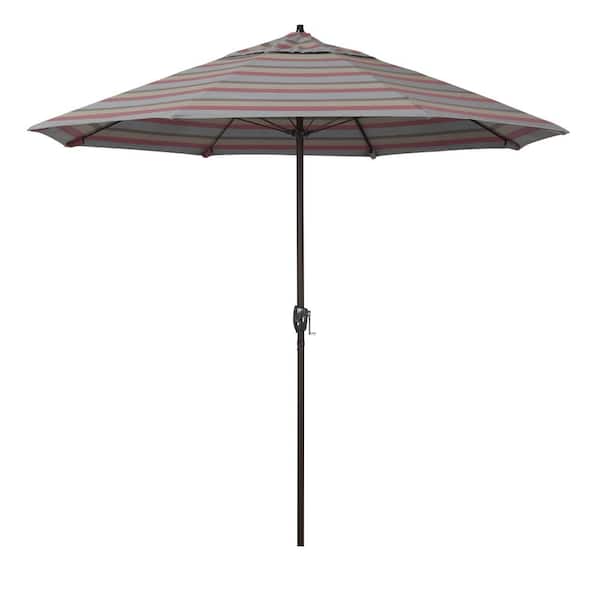 California Umbrella 9 ft. Bronze Aluminum Market Patio Umbrella with Fiberglass Ribs and Auto Tilt in Gateway Blush Sunbrella