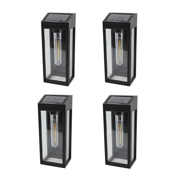 Hampton Bay 10 Lumen Black Outdoor Solar Wall Lantern Sconce Light with Integrated LED Bulb (4-Pack)
