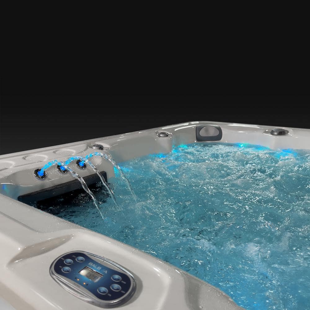 Scenic 6-Person Grey and White Rectangle Hot Tub with 69 Jets