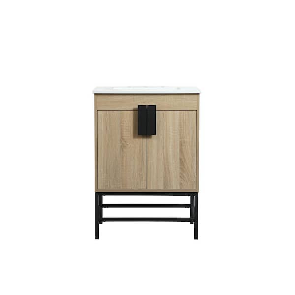 Unbranded Timeless Home 24 in. W x 19 in. D x 33.5 in. H Bath Vanity in Mango Wood with Ivory White Engineered Stone Top