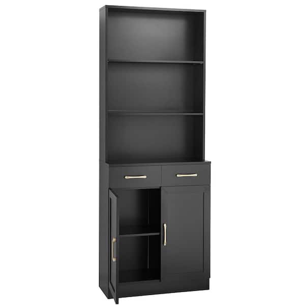 25.9 in. W x 11 in. D x 70 in. H Black Tall Bathroom Cabinet with 2 Doors and Drawers , Adjustable Shelf