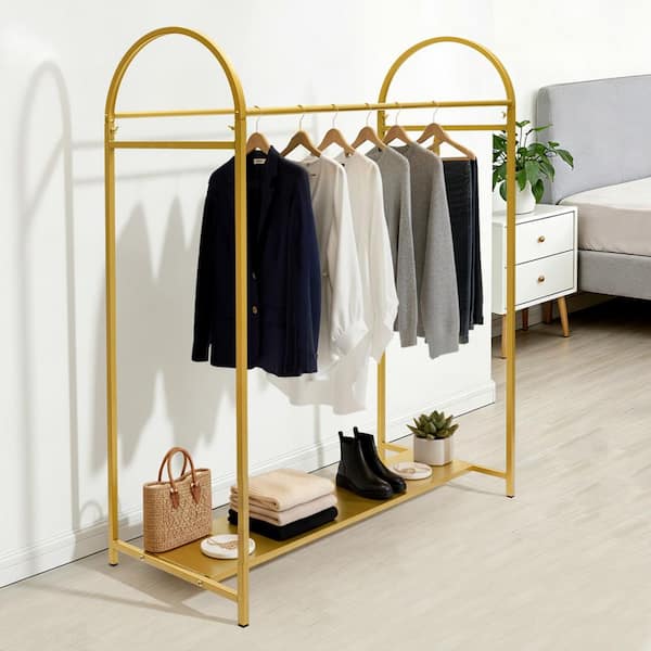 YIYIBYUS Floor-Standing Garment Display Stand Gold Metal Clothes