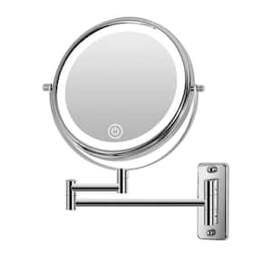 8 in. W x 8 in. H Small Round 10X Magnifying Wall Bathroom Makeup Mirror with Built-in Battery and Type-C Port in Chrome