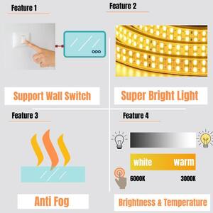 Classic 36 in. W x 28 in. H Rectangular Frameless Anti-Fog LED Light Wall Bathroom Vanity Mirror Front Light