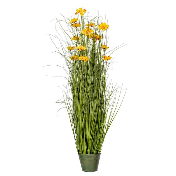 Vickerman 60 in. Artificial Potted Green Grass and Cherry Blossoms