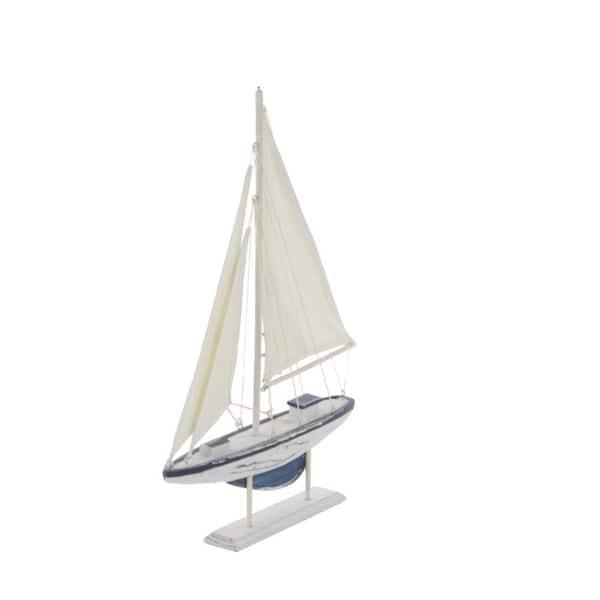 White Wood Sail Boat Sculpture (Set of 2)