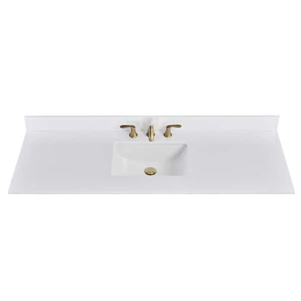 60 in. W x 22 in. D Engineered Stone Composite White Rectangular Single Sink Bathroom Vanity Top in Solid White