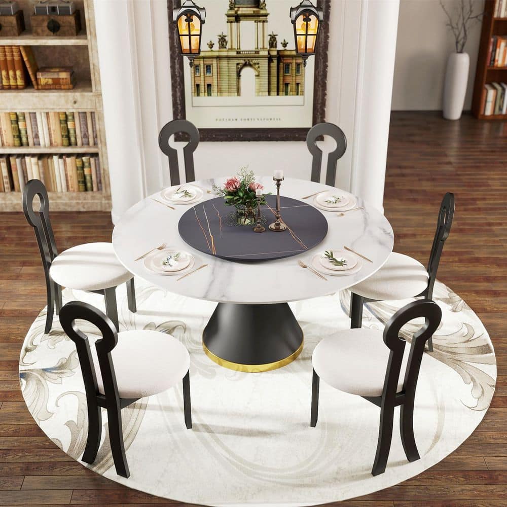 Magic Home 59.05 in. Modern Round Black Rotary Lazy Susan Sintered