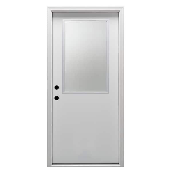 MMI Door 34 in. x 80 in. Classic Right-Hand Inswing 1/2-Lite Clear Glass Primed Steel Prehung Front Door on 4-9/16 in. Frame