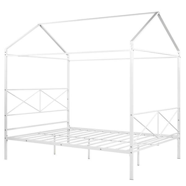 ATHMILE White Queen Size Metal House Shape Platform Bed