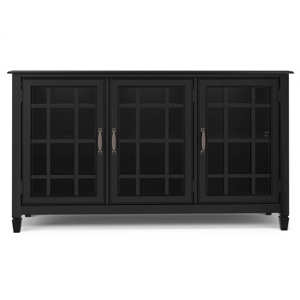 Black Solid Wood 60" Wide Storage Cabinet Buffet with Adjustable Shelving