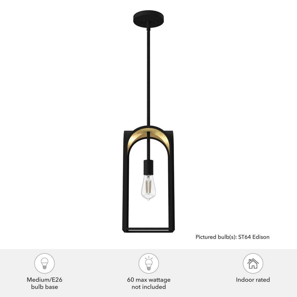 Dukestown 7.5" Mini Pendant in Natural Black Iron with Gold Leaf