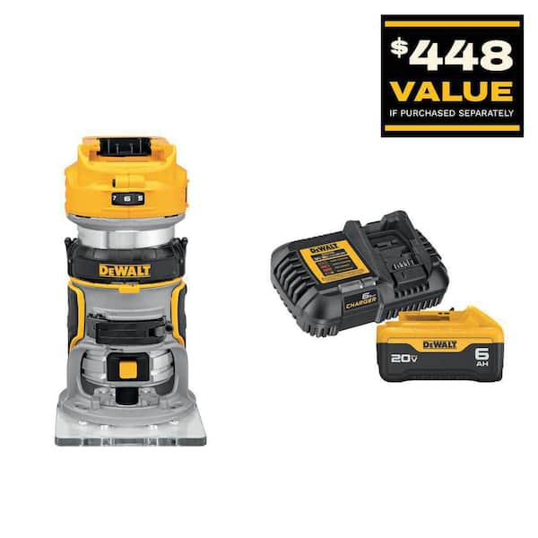 20V MAX XR Lithium-Ion Cordless Brushless Fixed Base Compact Router with 6.0 Ah Battery Pack and Charger Kit