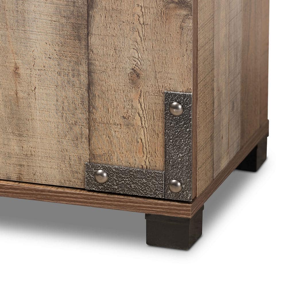 Rustic Brown 47" Wood Shoe Cabinet with Industrial Accents