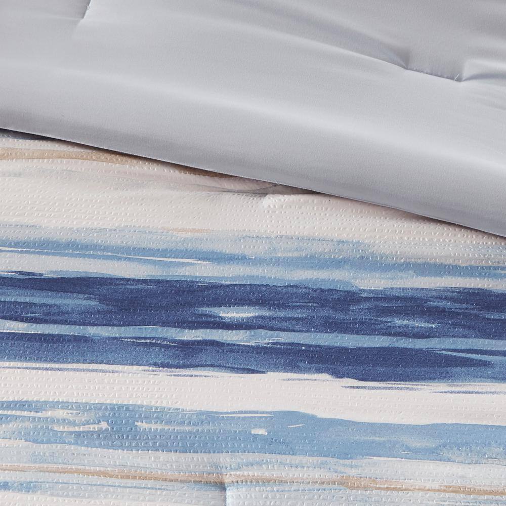Full Blue Microfiber Reversible Comforter and Coverlet Set