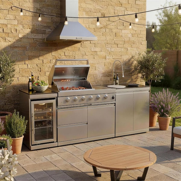Sizzim 6-Burner Propane Gas Grill Island with Rotisserie and