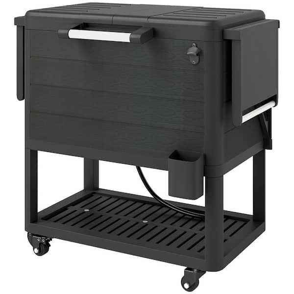104 qt. Large Capacity Outdoor Cooler Cart, Patio Rolling Ice Chest with Bottle Opener Shelves Wheels, Black