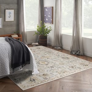 Oushak Home Grey 8 ft. x 10 ft. Floral Traditional Area Rug