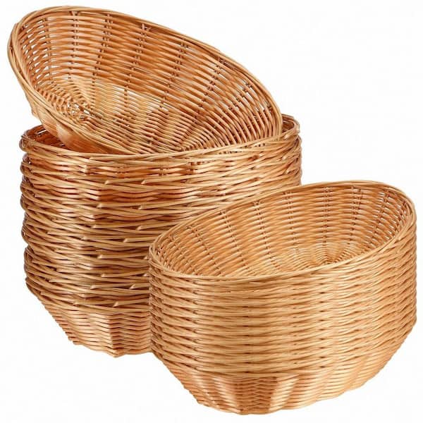 Wicker Bread Basket for Home, Kitchen, Restaurant, Handwoven Oval Plastic Basket, Brown (Pack of 20)