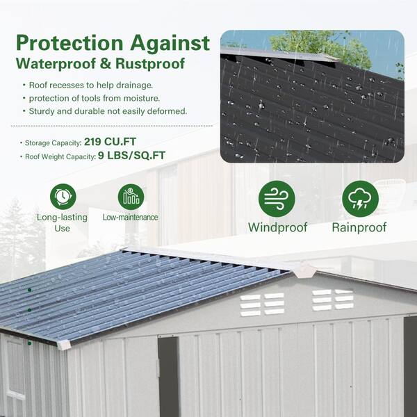 Tenleaf 8 ft. W x 6 ft. D White and Gray Metal Shed with Window