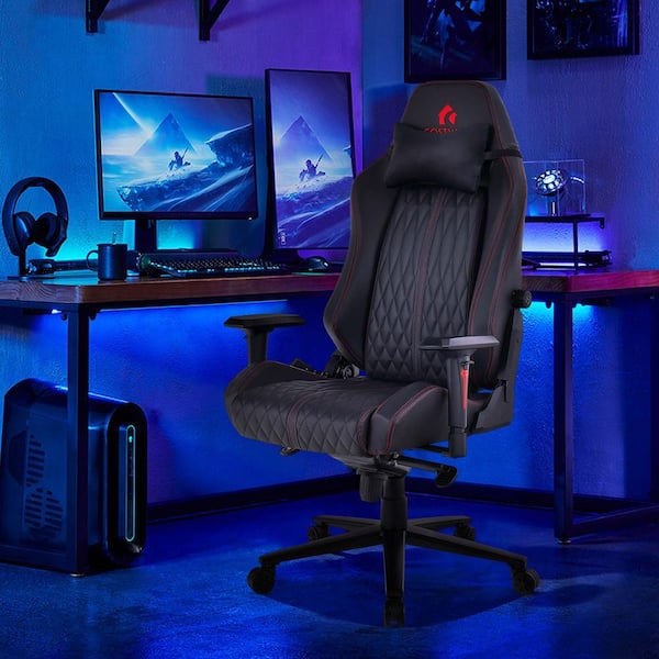 Costway Faux Leather Swivel Ergonomic Gaming Chair in Black with Class-4-Gas Lift 4D Armrest And Adjustable Lumbar Support