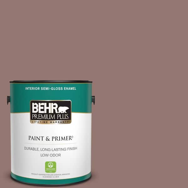 BEHR PREMIUM PLUS 1 gal. #710B-5 Milk Chocolate Semi-Gloss Enamel Low Odor Interior Paint & Primer