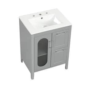 24 in. W x 18.3 in. D x 33.2 in. H Single Sink Freestanding Bath Vanity in Gray with White Ceramic Top