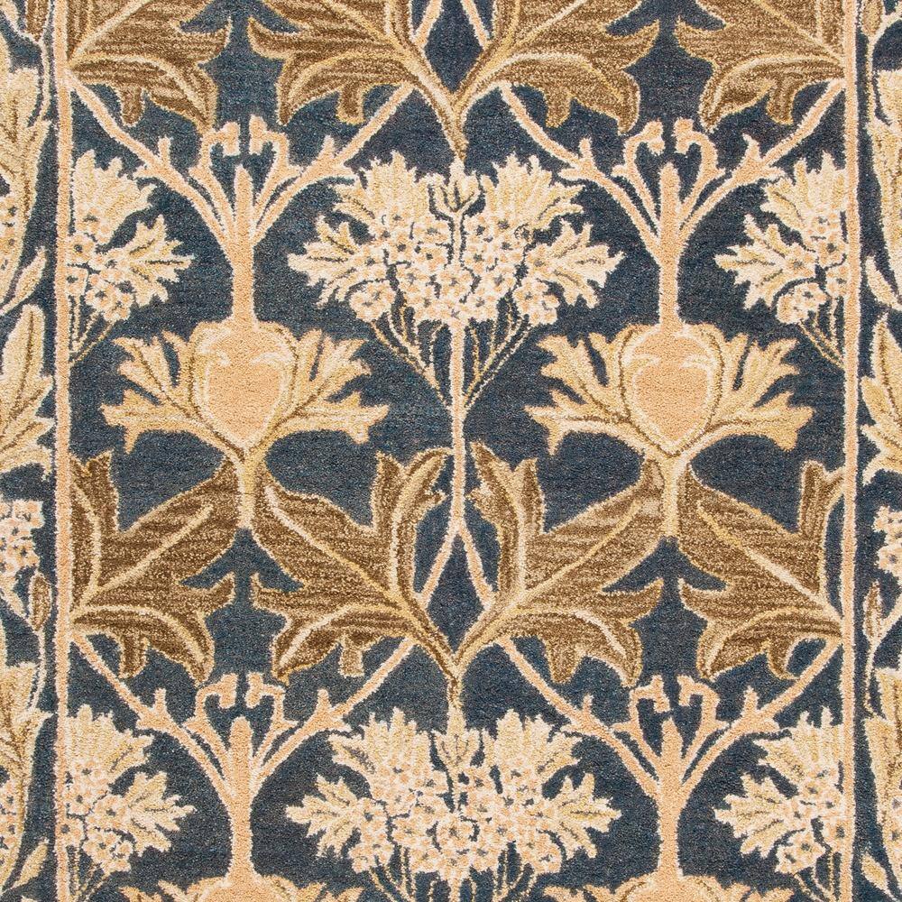 Navy and Sage Floral Wool Tufted Area Rug, 5' x 8'