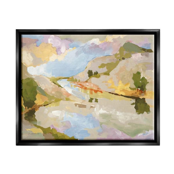 The Stupell Home Decor Collection Abstract Mountain Reflection Painting Design by Trevor Copenhaver Floater Framed Abstract Art Print 31 in. x 25 in.