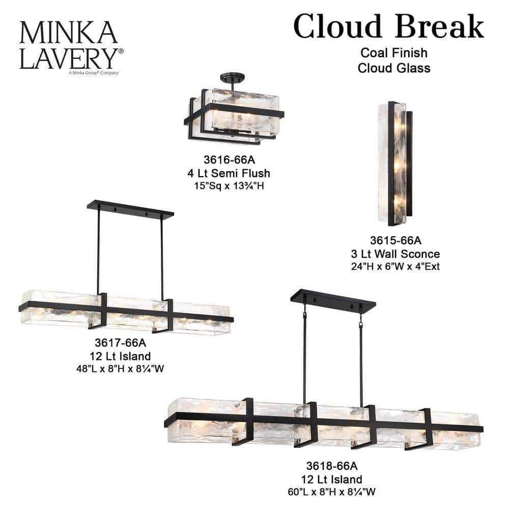 Coal and Cloud Glass 12-Light Linear Chandelier
