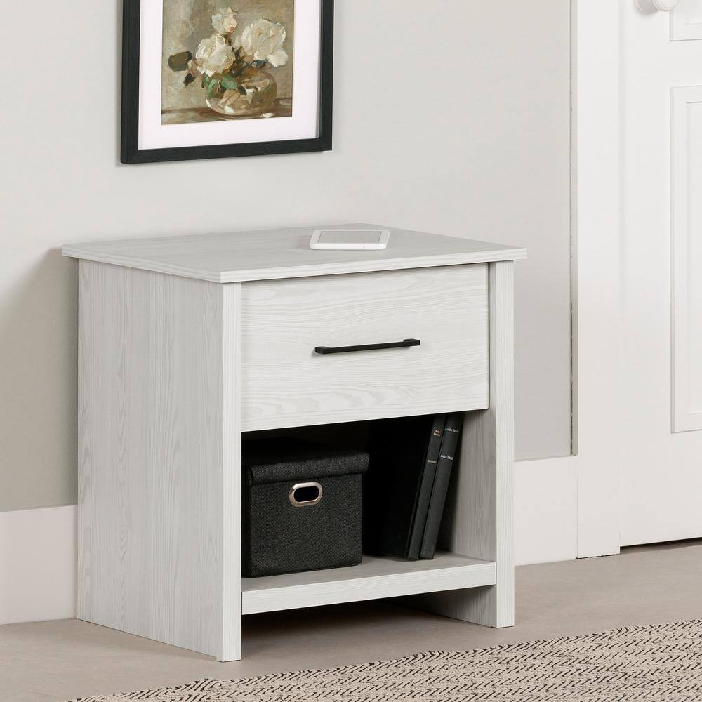 White Pine 1-Drawer Nightstand with Open Shelf