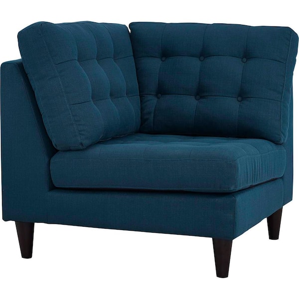 MODWAY Empress Azure Polyester Sectional Corner Chair with Tapered Wood Legs