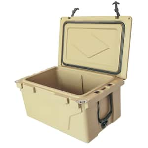 Plastic Khaki Deck Box with Rope Handles and Wheels 16.25 gal.