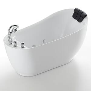 59 in. Right Hand Drain Acrylic Freestanding Flatbottom Whirlpool Bathtub in White with Faucet - Water Jets