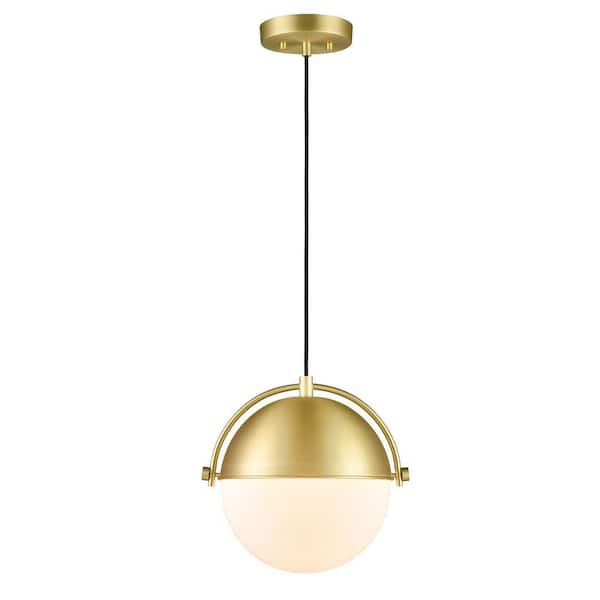 Sara 1-Light Brushed Brass/White Pendant Light with Glass Shade