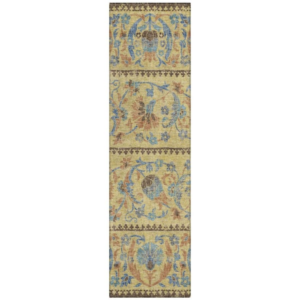 Chantille Machine Washable Indoor/Outdoor Abstract ACN2480 Gold 2 ft. x 7 ft. Runner Rug