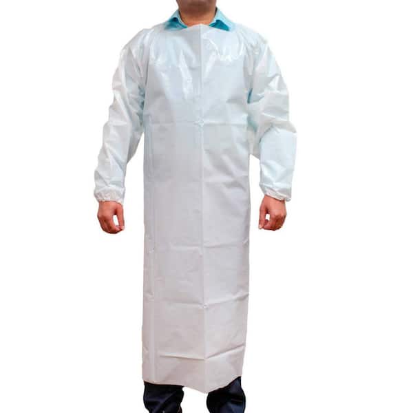 BISON LIFE PEVA Apron, Polyethylene Vinyl Acetate Open Back for Easy Removal, Waterproof and Disposable in White