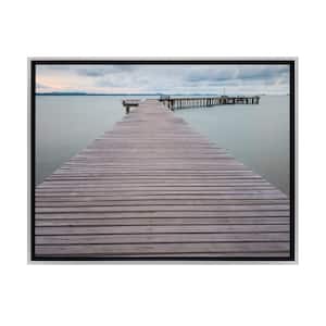 Wood Pier On The Lake Framed Canvas Wall Art - 24 in. x 16 in. Size, by Kelly Merkur 1-piece Champagne Frame