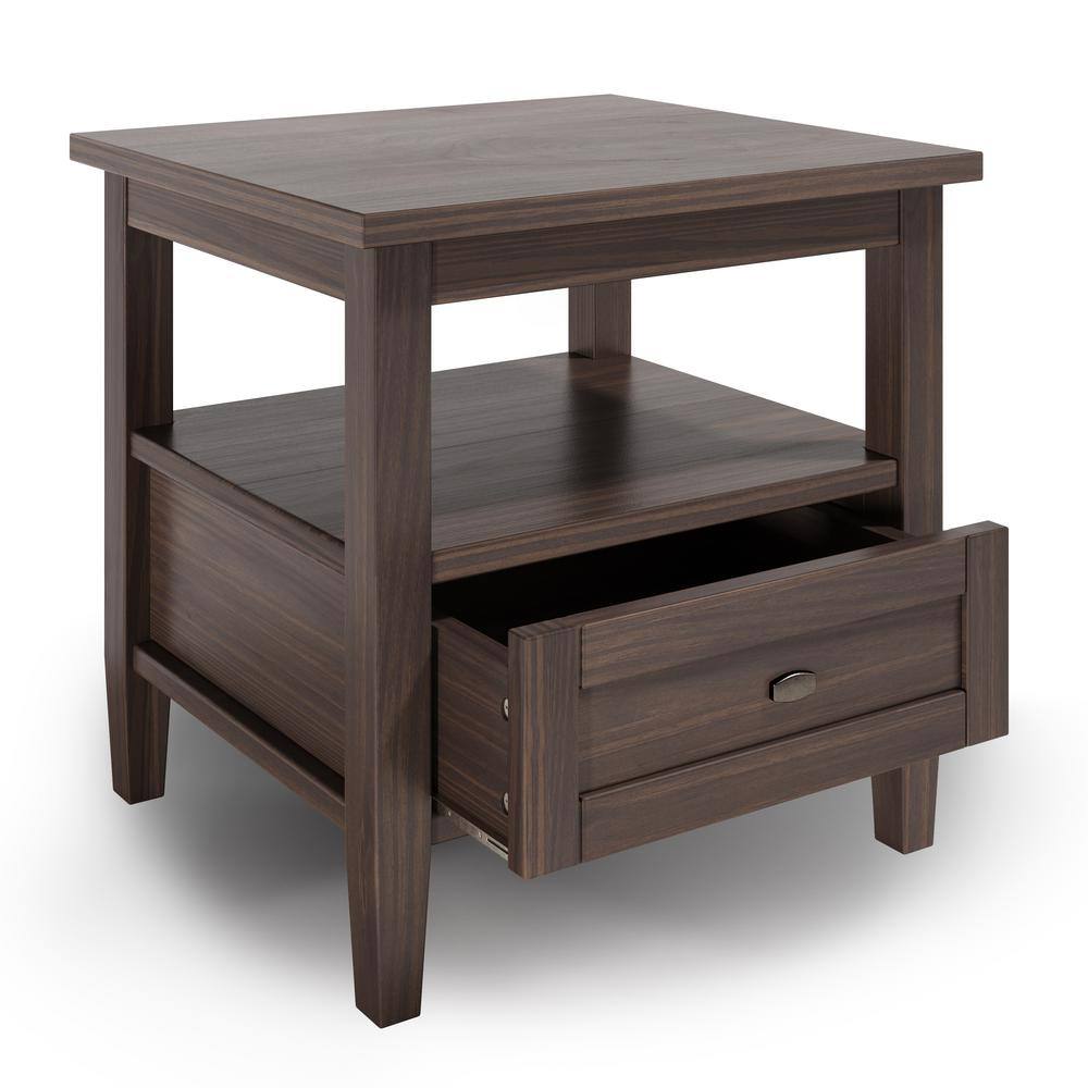 Warm Shaker Walnut Brown Solid Wood End Table with Storage