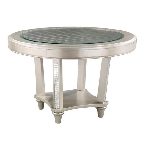 Benjara 47.75 in. Champagne Glass Top 4 Legs Dining Table (Seat of 2)
