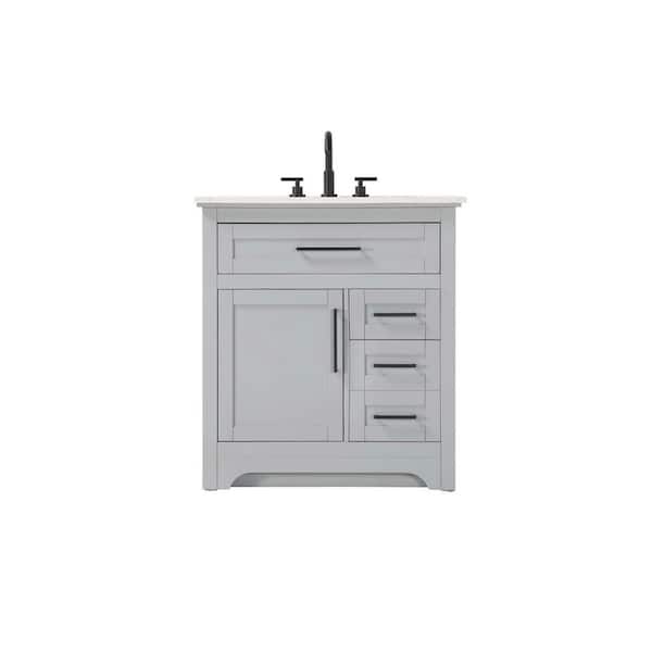 32 in. Single Sink Freestanding Grey Bath Vanity with Marble White Engineered Marble Top
