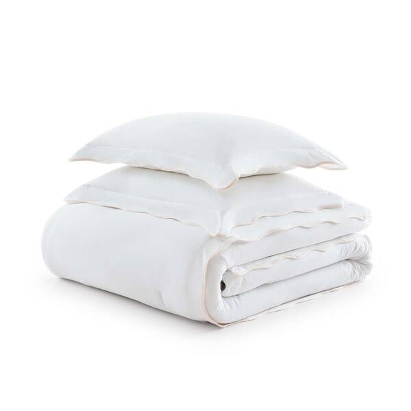 MARTHA STEWART Simple Scallop 3-Piece White/Soft Pink Cotton