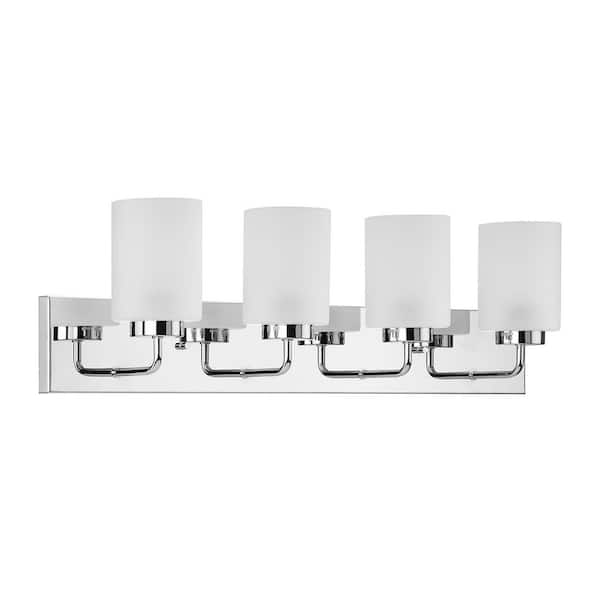 Merry Collection 30 in. 4-Light Polished Chrome and Etched Glass Transitional Style Bath Vanity Wall Light