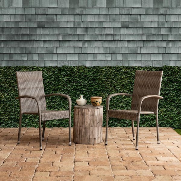 Aspect Living Morgan Stacking Resin Wicker Outdoor Dining Chair in Weathered Gray (2-Pack)