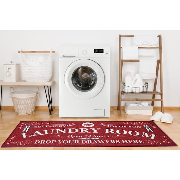 Laundry Room Rug Runner Mat Non-Slip Stain Resistant Charming Wash Room 20"x59" 