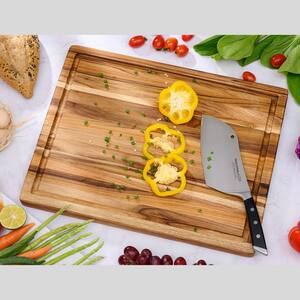 18 in. x 14 in. Large Size Teak Wood Rectangular Cutting Board Reversible Chopping Serving Board with Juice Groove